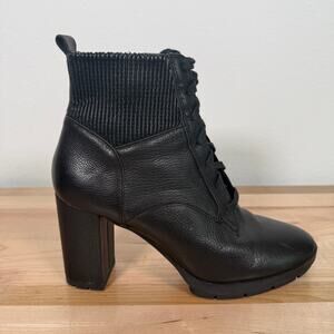 Corso Como Black Leather Lace-Up Ankle Heel Boots Women’s 9.5 Chunky